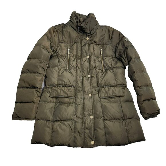 Michael Kors Women LP Army Green Down Quilted Puffer Winter Coat - Picture 1 of 14